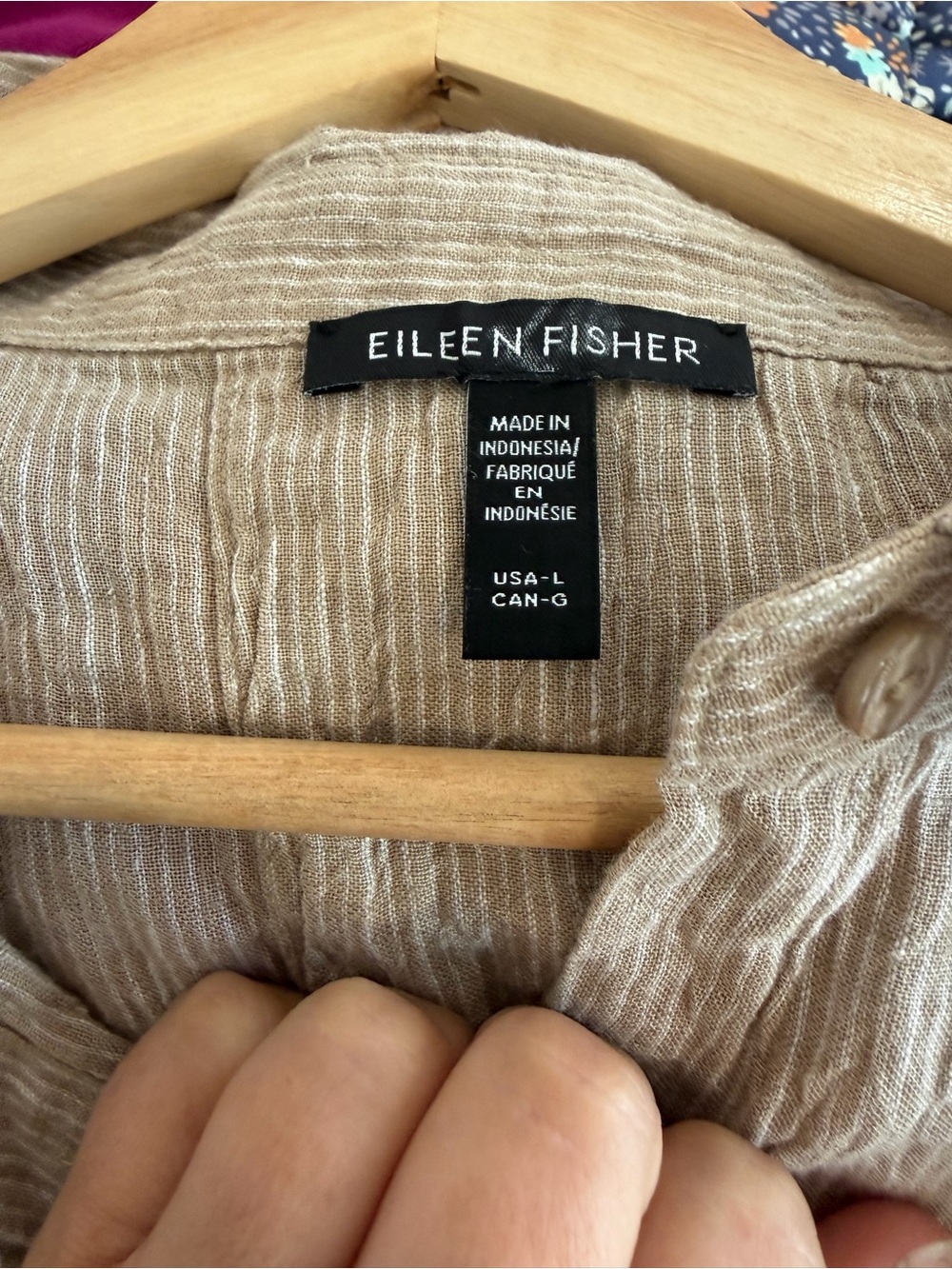 Eileen Fisher Beige-Taupe Linen Button-Front Shirt - Picture 4 of 6